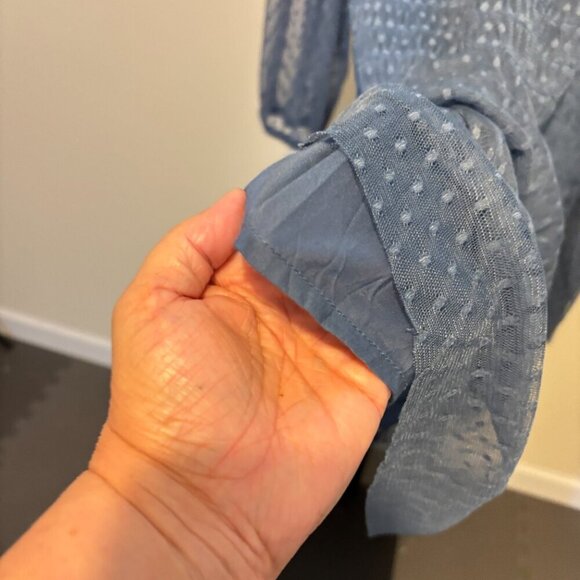 Maeve Anthropologie Samara Embroidered Blue Swiss Dot Smocked Ruffle Dress - Picture 7 of 13